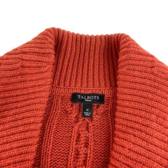 Talbots Orange Cable Knit Wrap Sweater - Picture 4 of 6